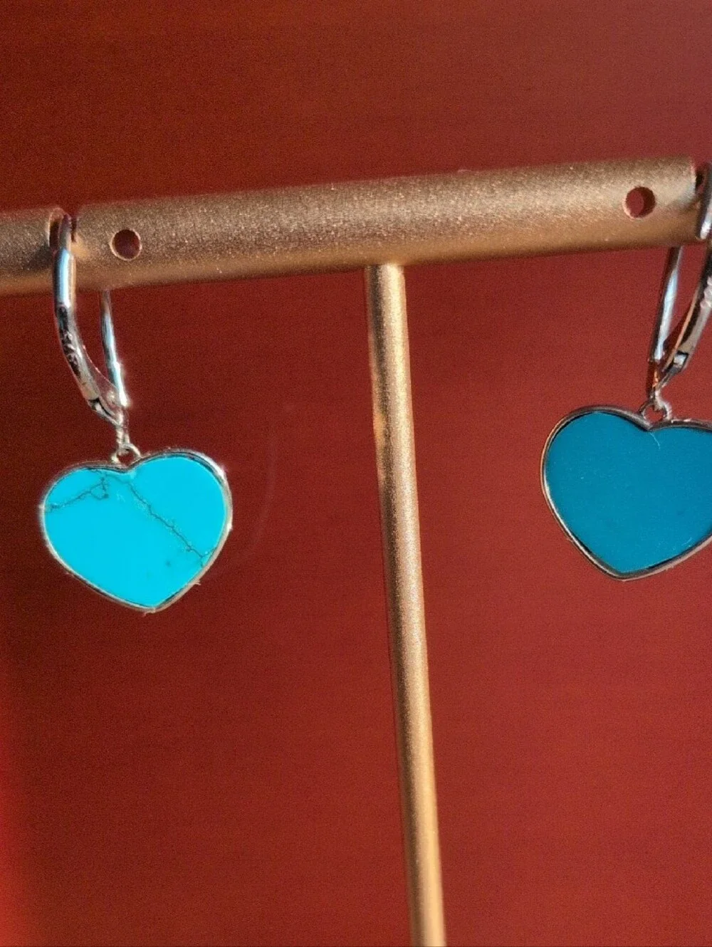 Sterling Silver Turquoise Heart Drop Earrings with  Celtic  Knot Accent